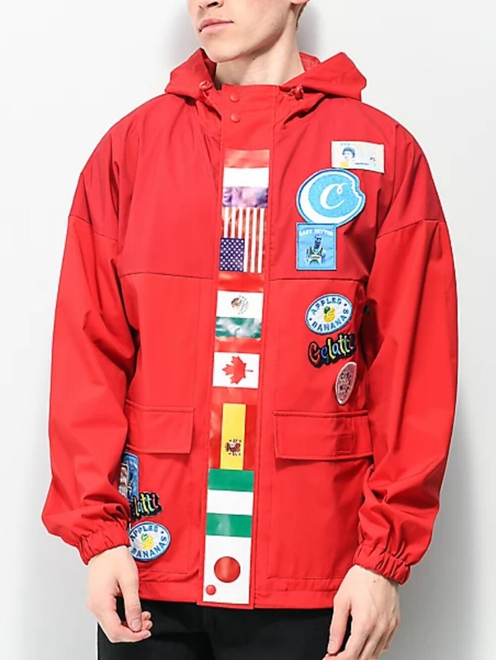 Cookies Award Tour Bold Red Hooded Jacket Winbreaker Patches Flags Streetwear S
